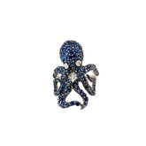 14k white gold 2.40ct  Blue Sapphire and .10ct G VS2 Round Octopus Ring